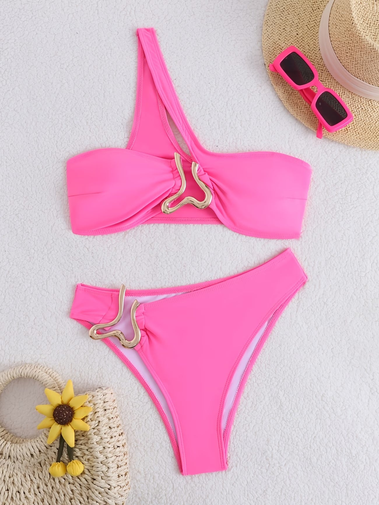 TEK OMUZ PEMBE TOKALI BİKİNİ